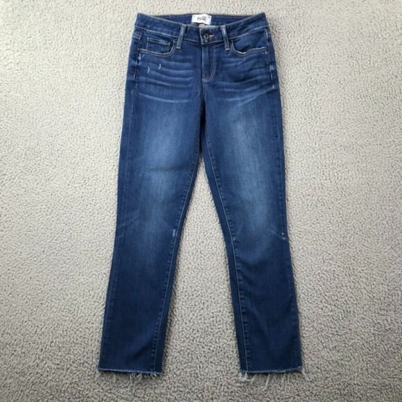 PAIGE Womens Size 27 Skyline Skinny Distressed Raw Hem Stretch Denim Jeans - Picture 1 of 16